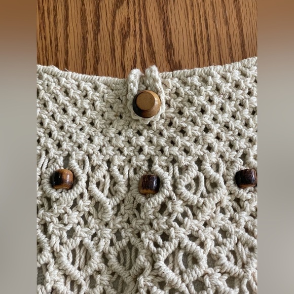 Handmade Boho Crochet Macrame Bag  With Beaded Detail 1970s Hand Bag - Picture 2 of 8